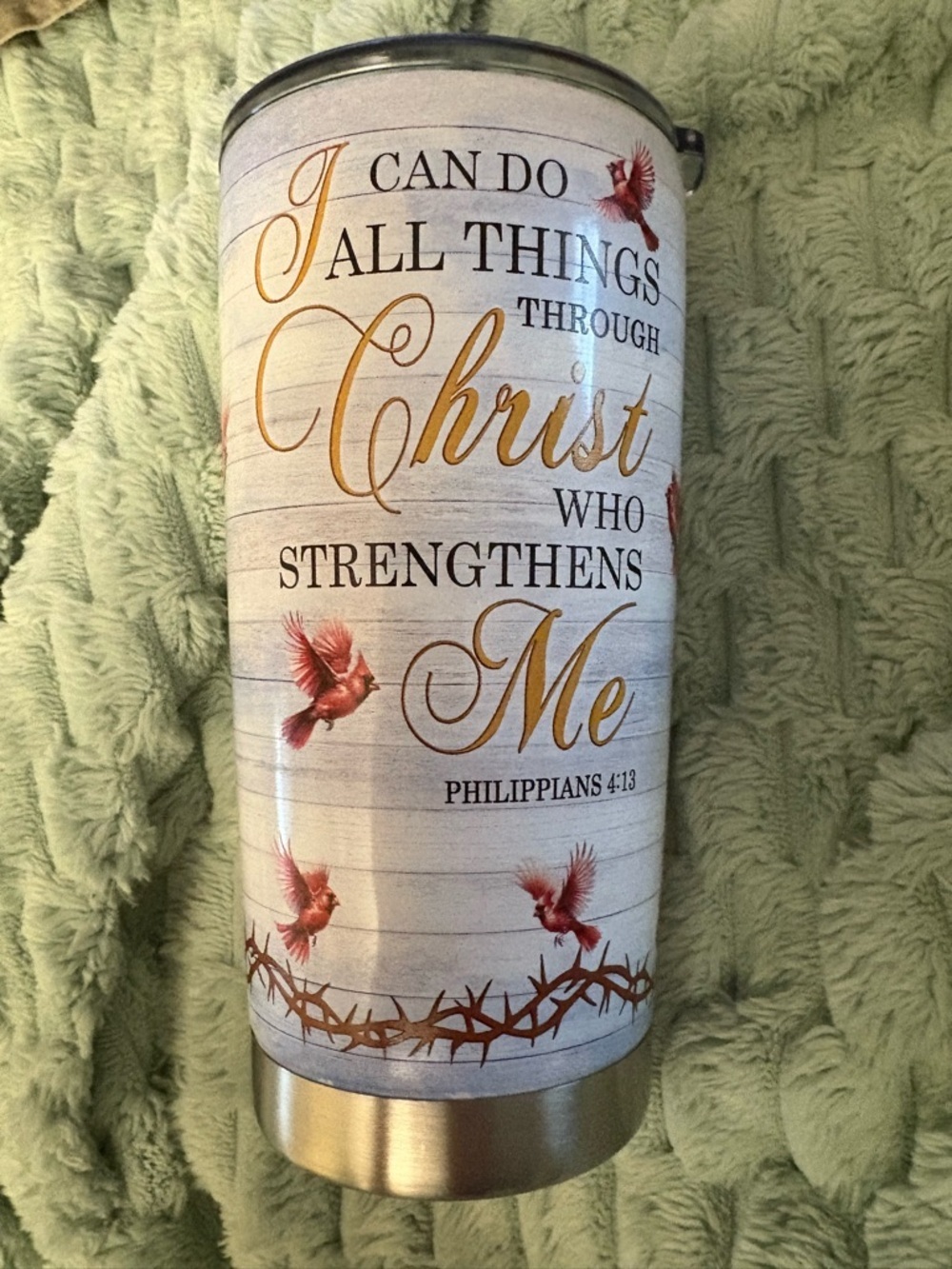 NIB-Insulated inspirational Christian Church Cardinal Bird Tumbler Bible Verse